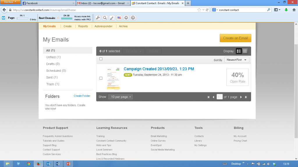 Constant content email open rate